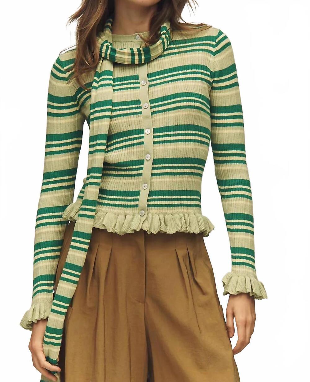 NEW DAMSON MADDER anelis cotton merino blend cardigan in green stripe